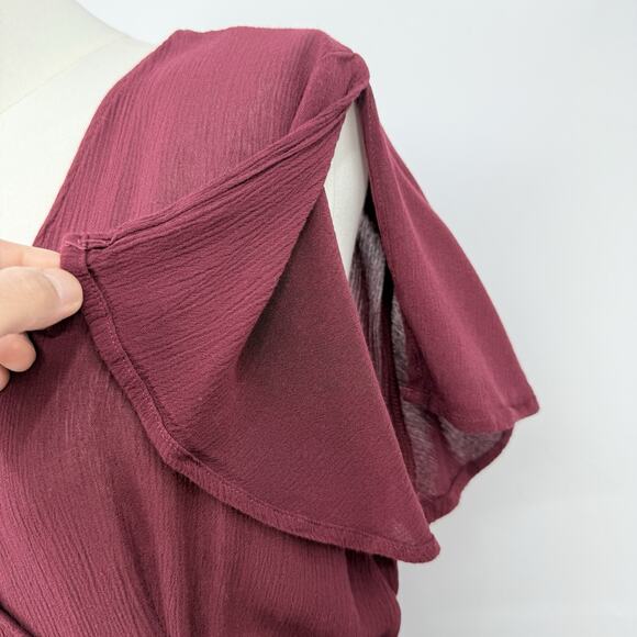 Lulus Burgundy Wrap Maxi Dress L Short Sleeve V Neck Flowy Lined Wedding Guest - Picture 5 of 8